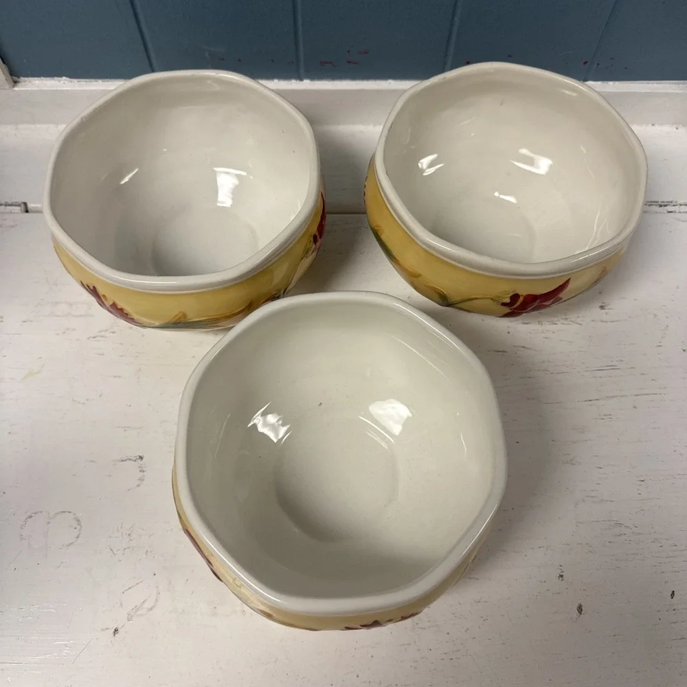 Fitz & Floyd Bellacara Hand-painted Cereal Soup Bowls Set Of‎ 3 Floral RARE